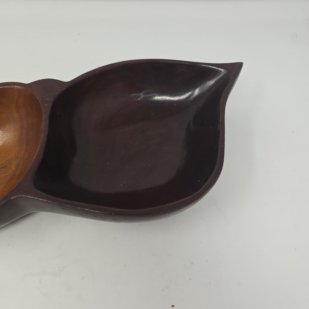 Vtg Wood Bowl, Mahogany from Haiti. Hand carved Leaf shape - Picture 3 of 11